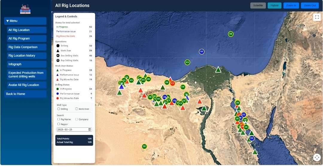 Rig Locations Across Egypt Map View